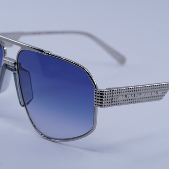 Philipp Plein SPP106M 0579 Sunglasses Palladium Aviator Frame, Blue Lenses - Picture 8 of 12